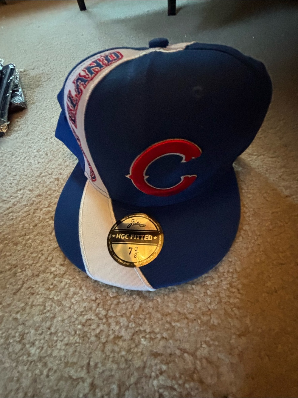 Blue & White Fitted Baseball Cap with Red Accent - 7 3/8